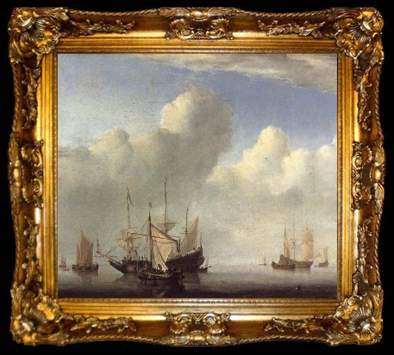 framed  VELDE, Willem van de, the Younger A Dutch Ship Coming to Anchor and Another Under Sail, ta009-2